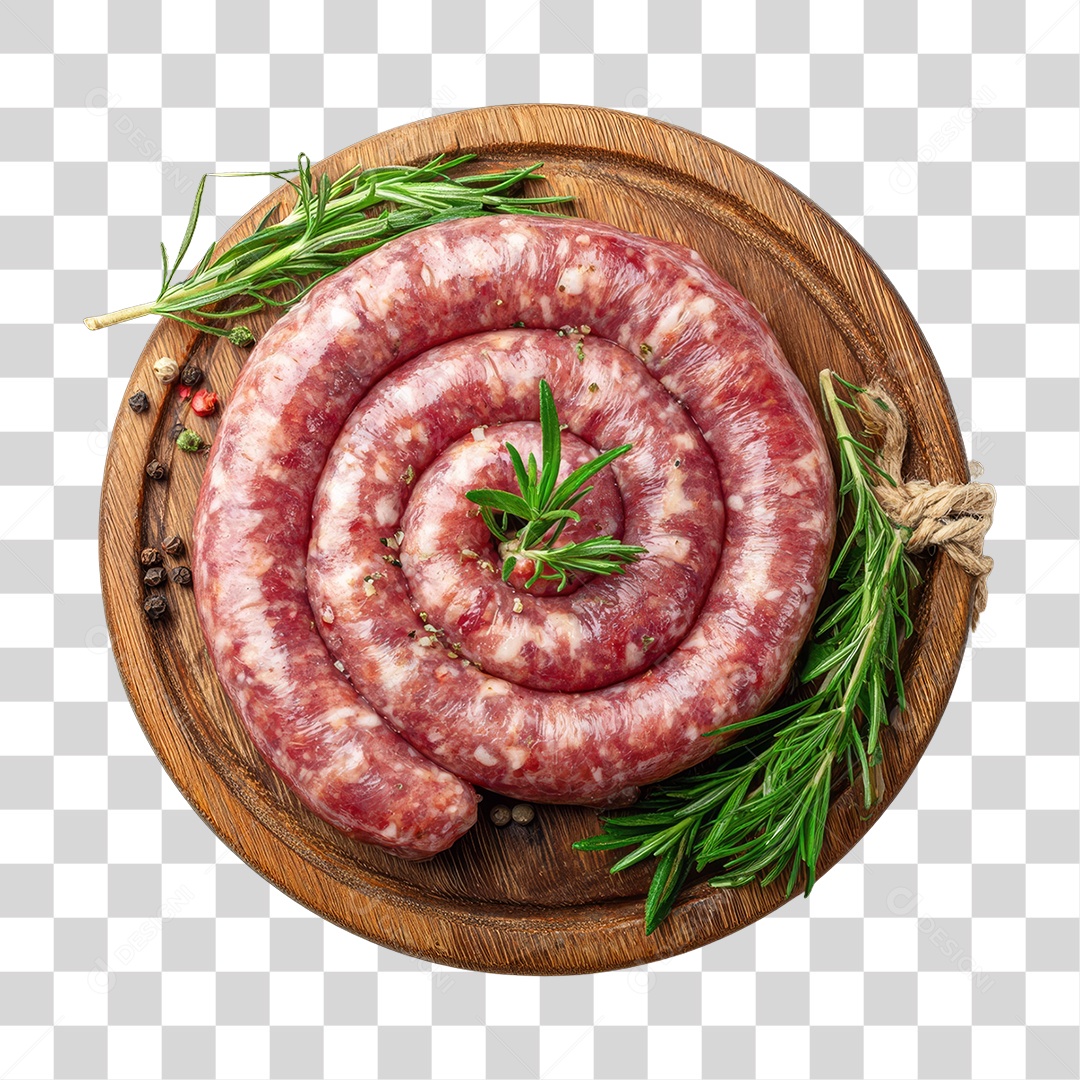 Linguiça em Tábua de Madeira PNG Transparente
