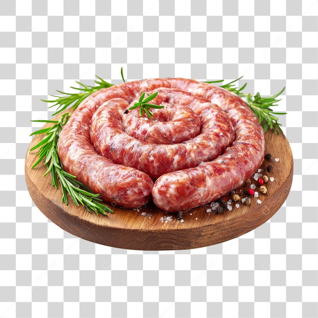 Linguiça em Tábua de Madeira PNG Transparente