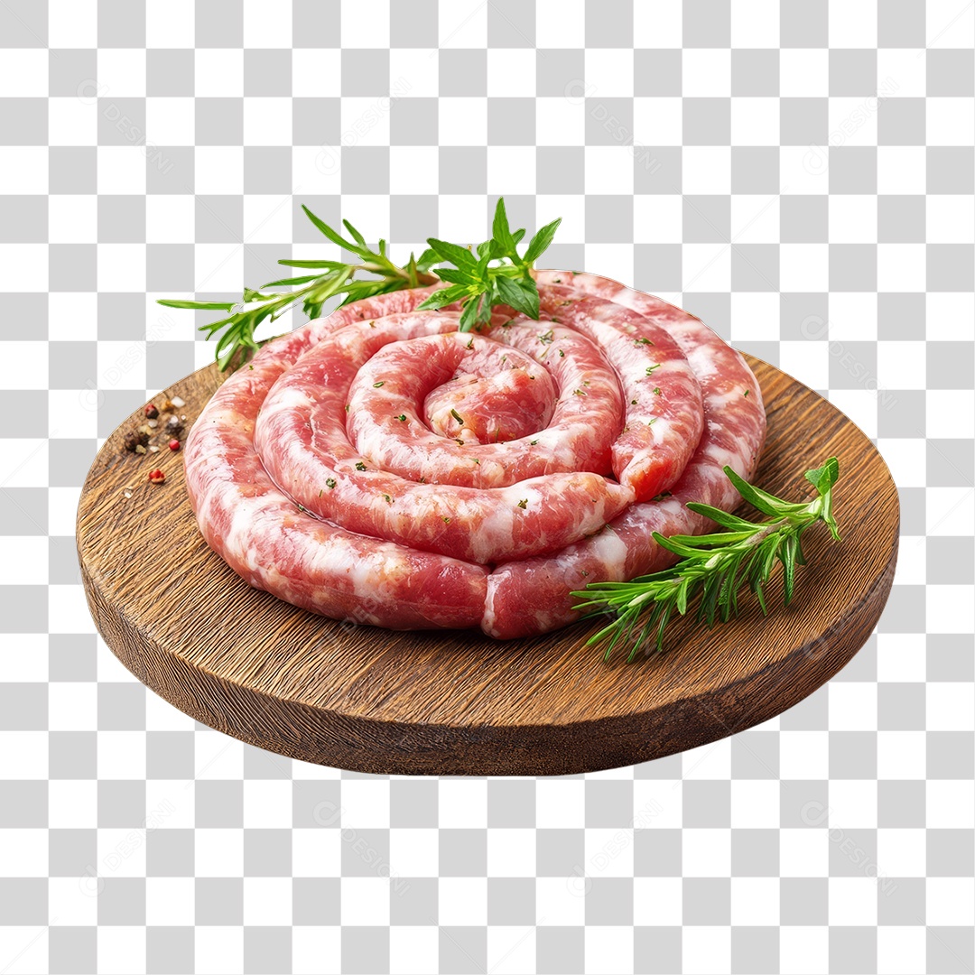 Linguiça em Tábua de Madeira PNG Transparente