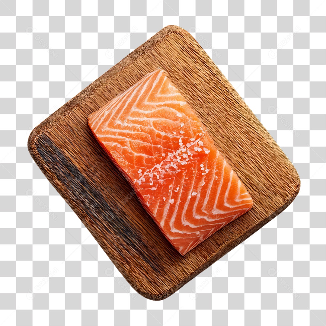 Filé de Salmão em Tábua de Madeira PNG Transparente