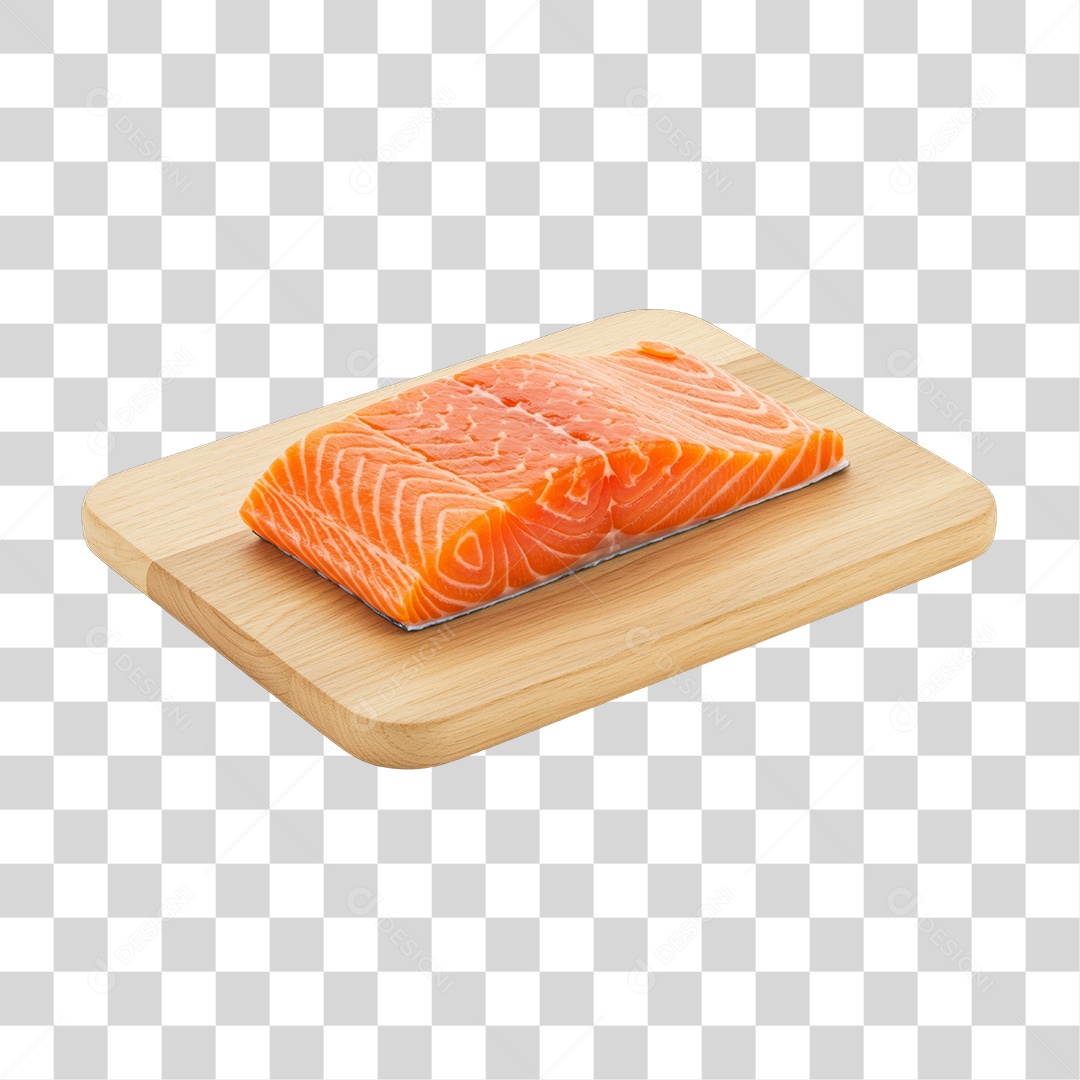 Filé de Salmão em Tábua de Madeira PNG Transparente