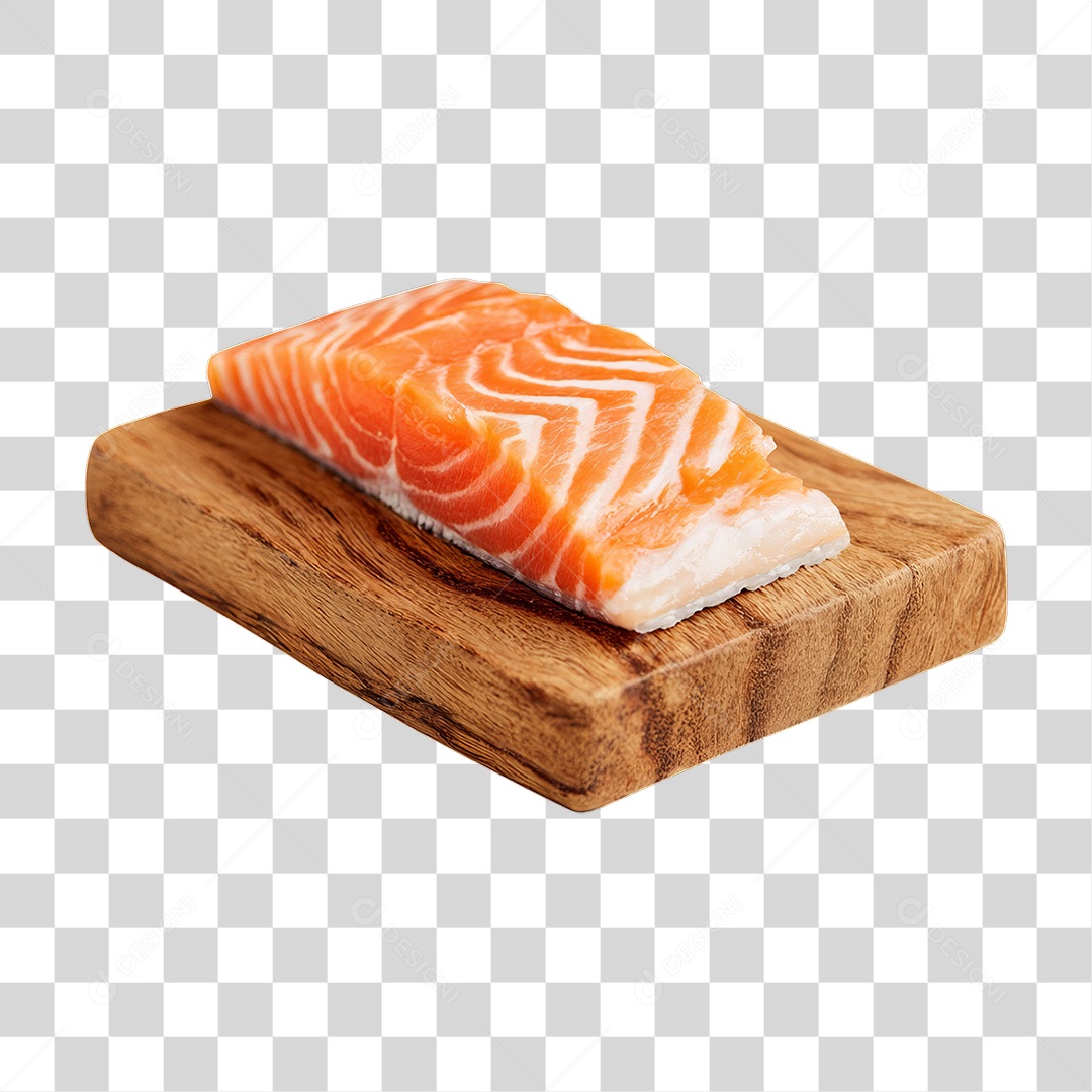 Filé de Salmão em Tábua de Madeira PNG Transparente