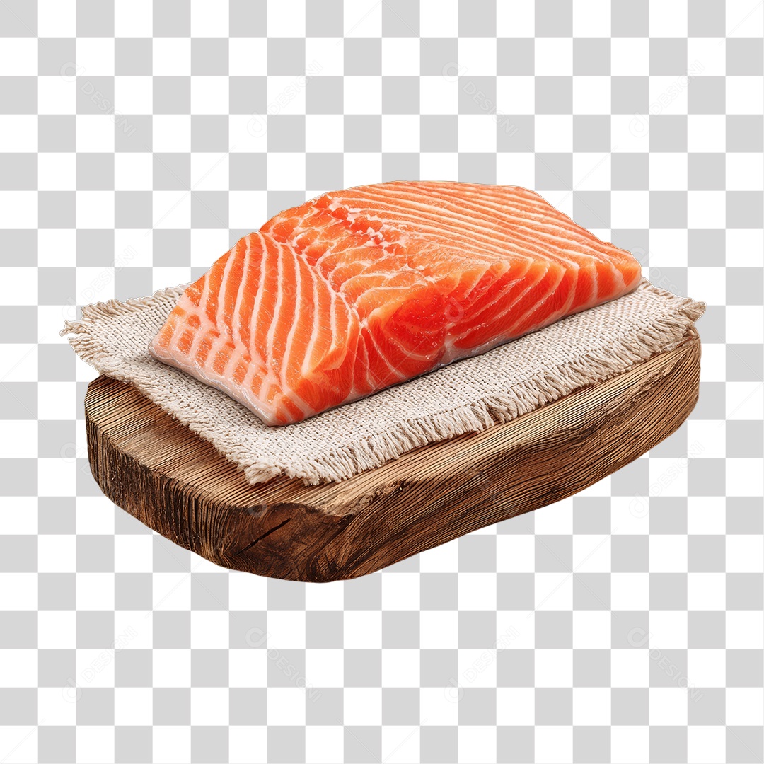 Filé de Salmão em Tábua de Madeira PNG Transparente