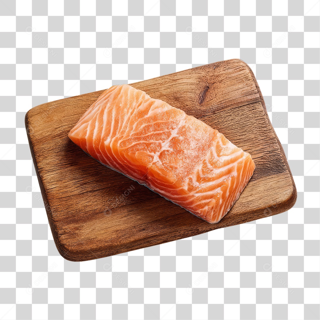 Filé de Salmão em Tábua de Madeira PNG Transparente