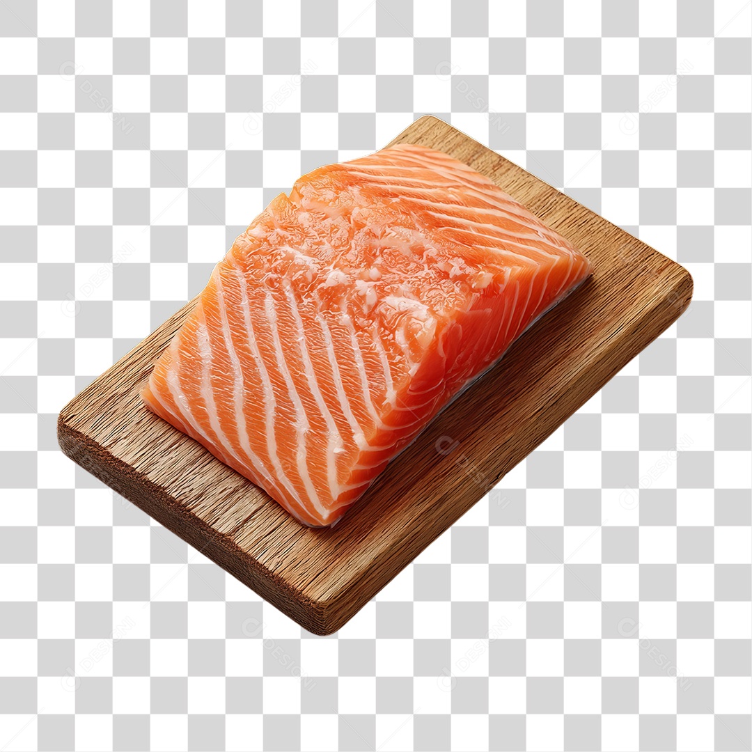 Filé de Salmão em Tábua de Madeira PNG Transparente