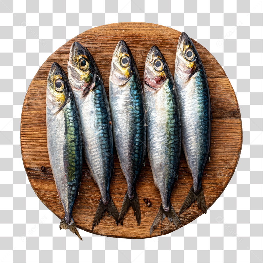 Peixe Sardinha em Tábua de Madeira PNG Transparente