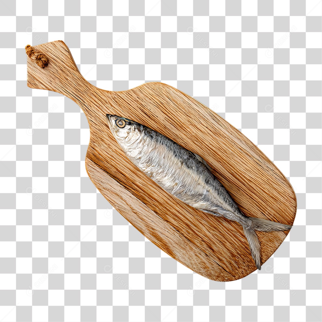 Peixe Sardinha em Tábua de Madeira PNG Transparente