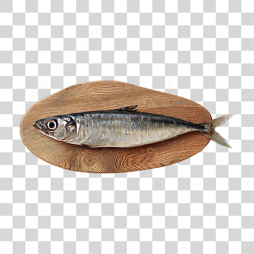 Peixe Sardinha em Tábua de Madeira PNG Transparente