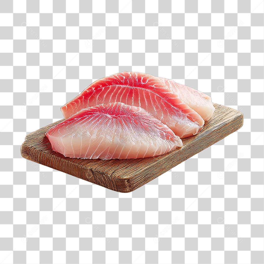 Filé de Tilápia em Tábua de Madeira PNG Transparente