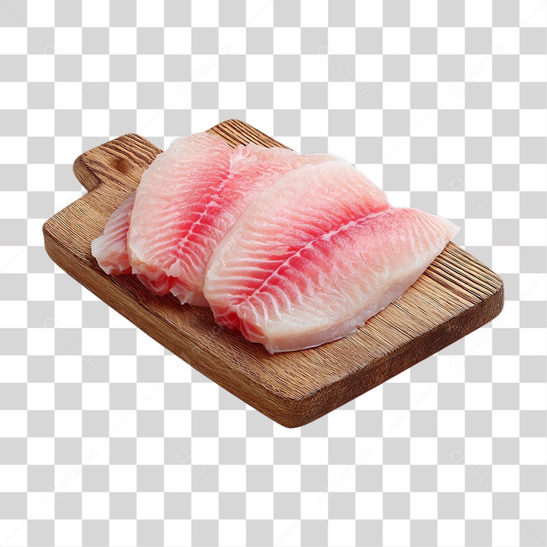 Filé de Tilápia em Tábua de Madeira PNG Transparente