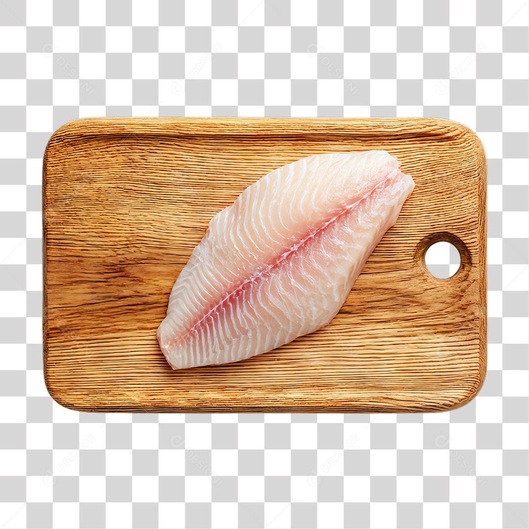 Filé de Tilápia em Tábua de Madeira PNG Transparente