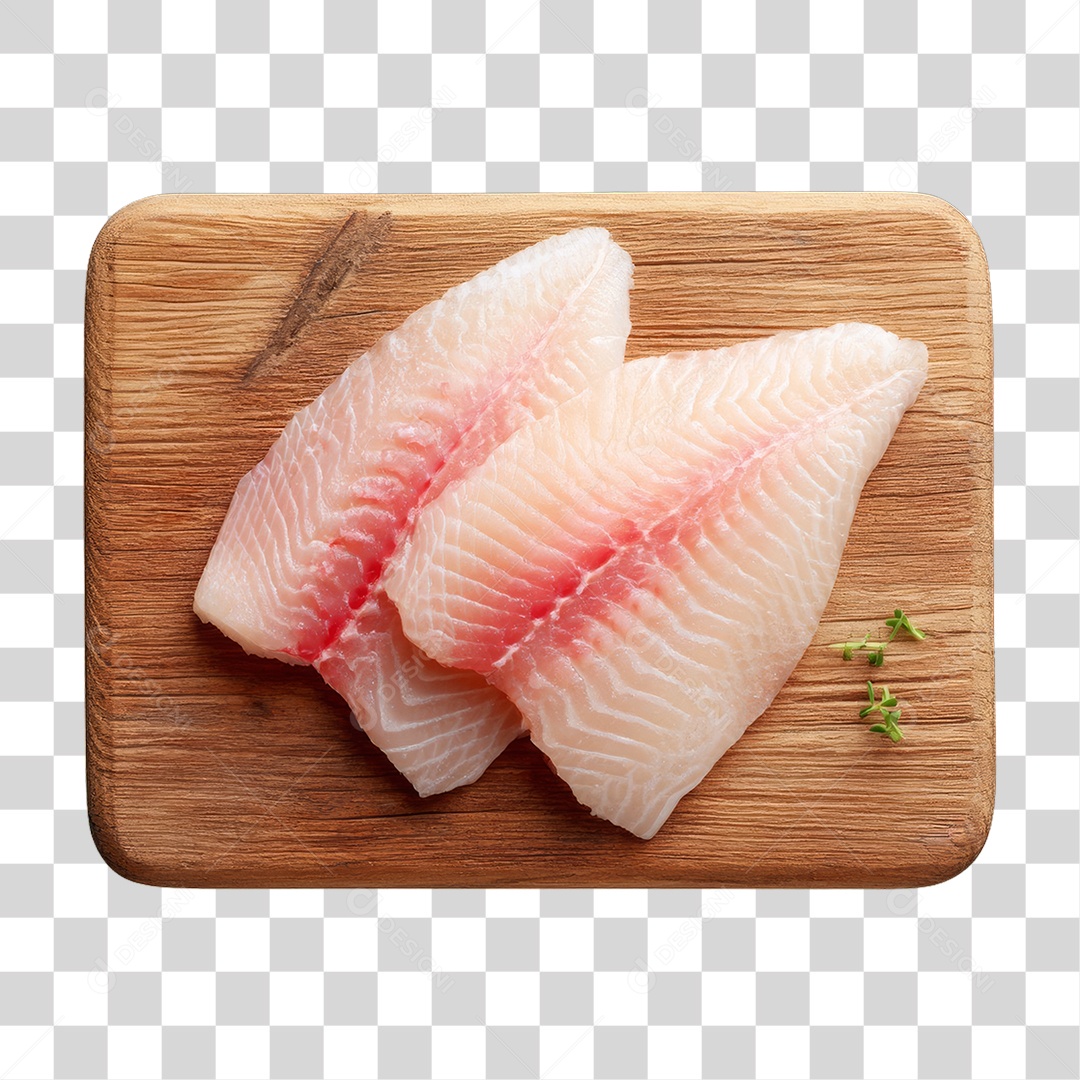 Filé de Tilápia em Tábua de Madeira PNG Transparente