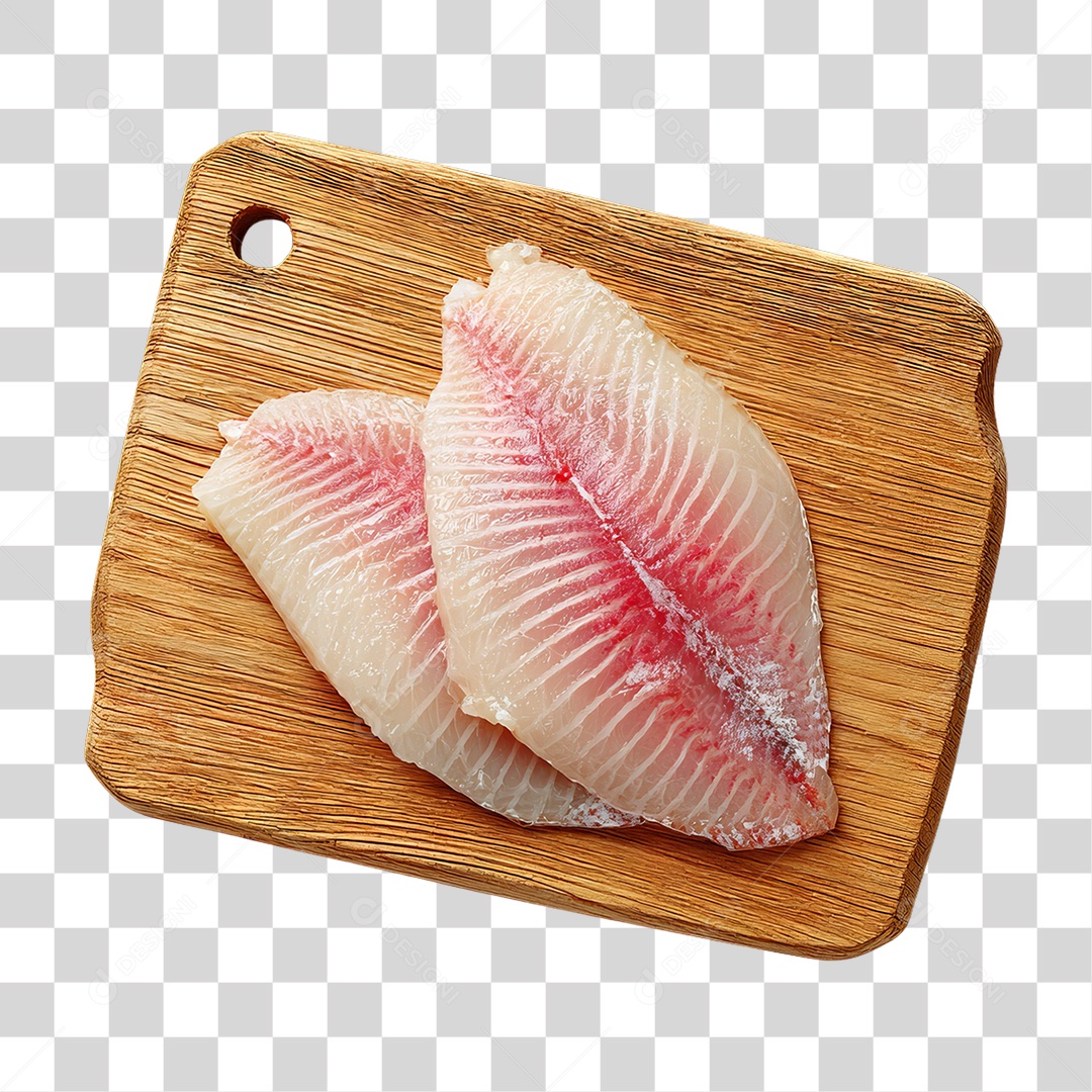 Peixe Tilápia em Tábua de Madeira PNG Transparente