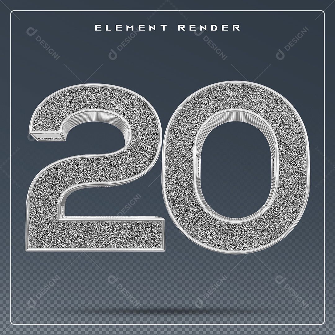 Elemento 3D Número 20 Cinza para Composição PSD