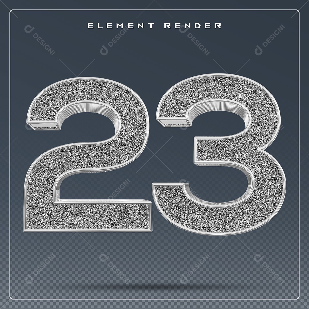 Elemento 3D Número 23 Cinza para Composição PSD