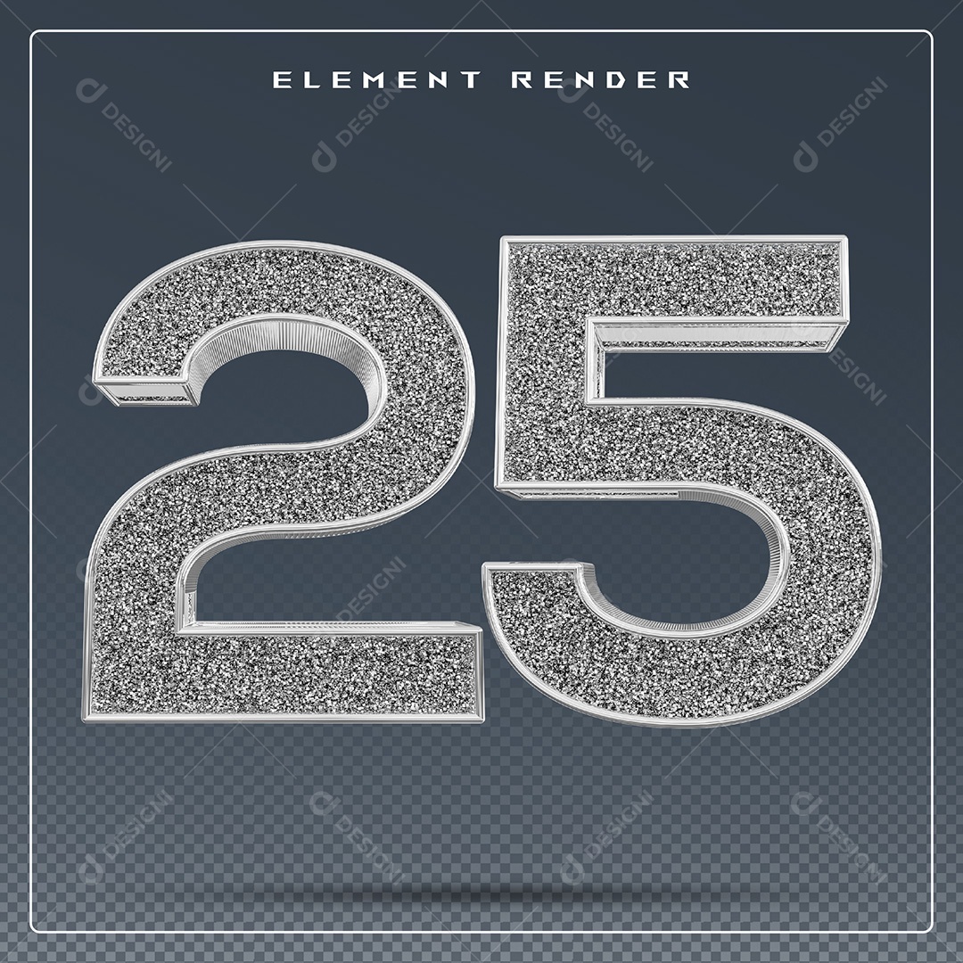 Elemento 3D Número 25 Cinza para Composição PSD