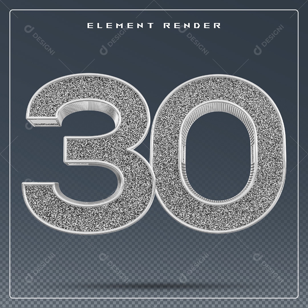 Elemento 3D Número 30 Cinza para Composição PSD