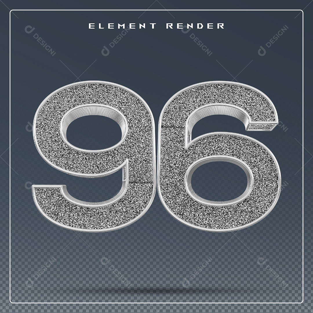 Elemento 3D Número 96 Cinza para Composição PSD