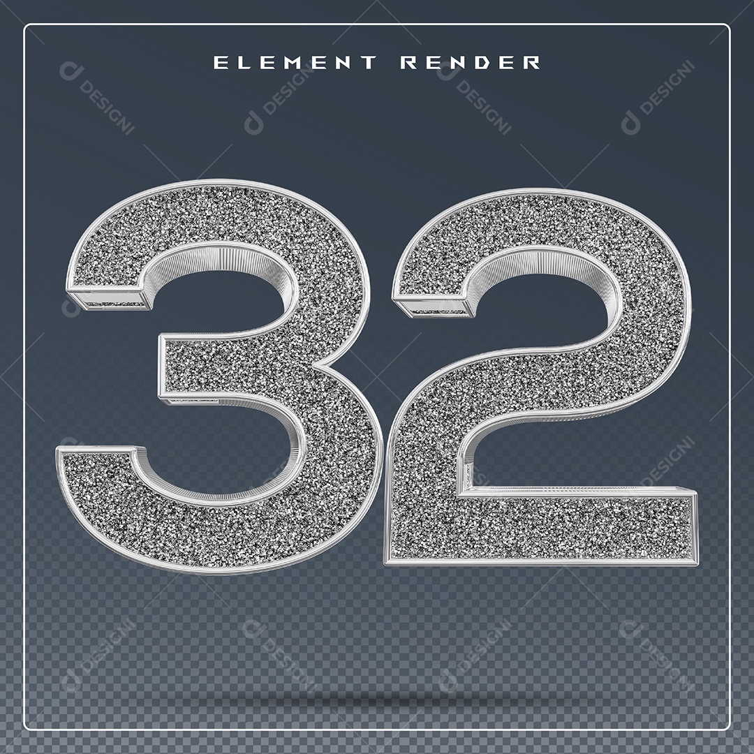 Elemento 3D Número 32 Cinza para Composição PSD