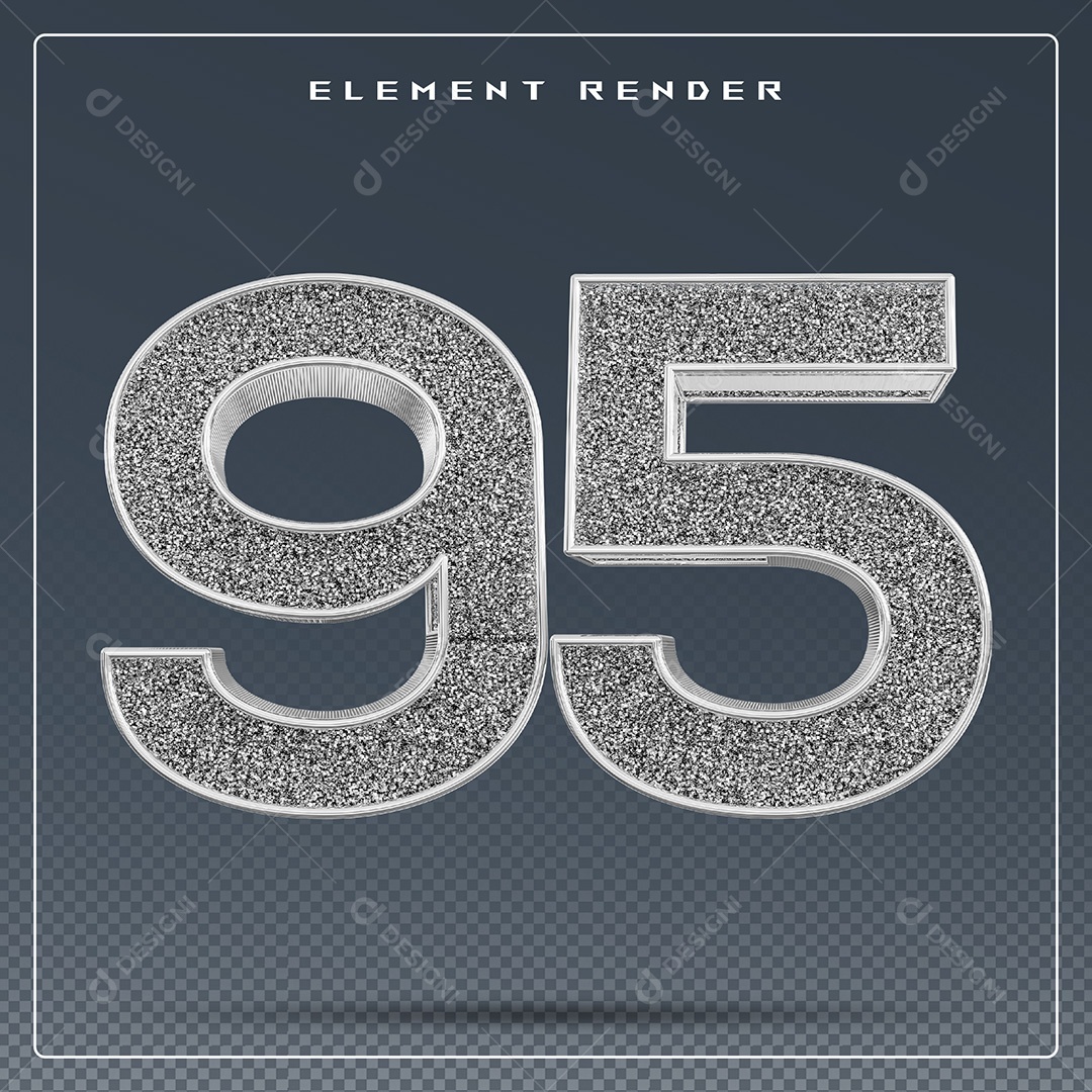Elemento 3D Número 95 Cinza para Composição PSD