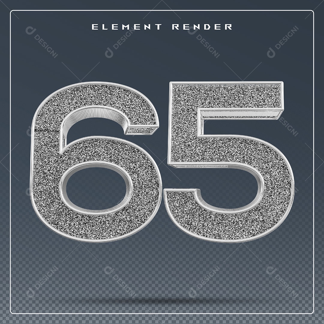 1Elemento 3D Número 65 Cinza para Composição PSD