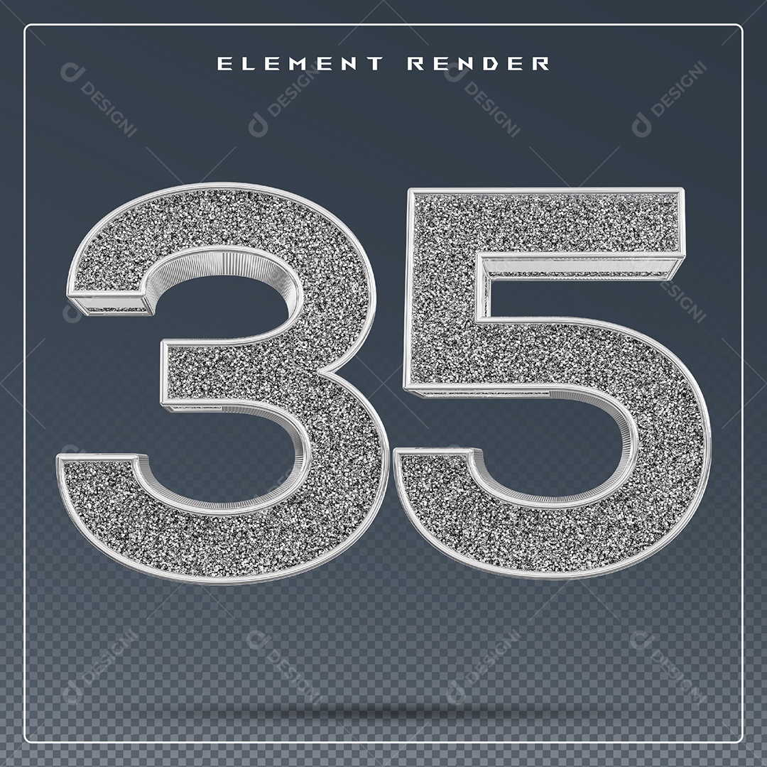 Elemento 3D Número 35 Cinza para Composição PSD