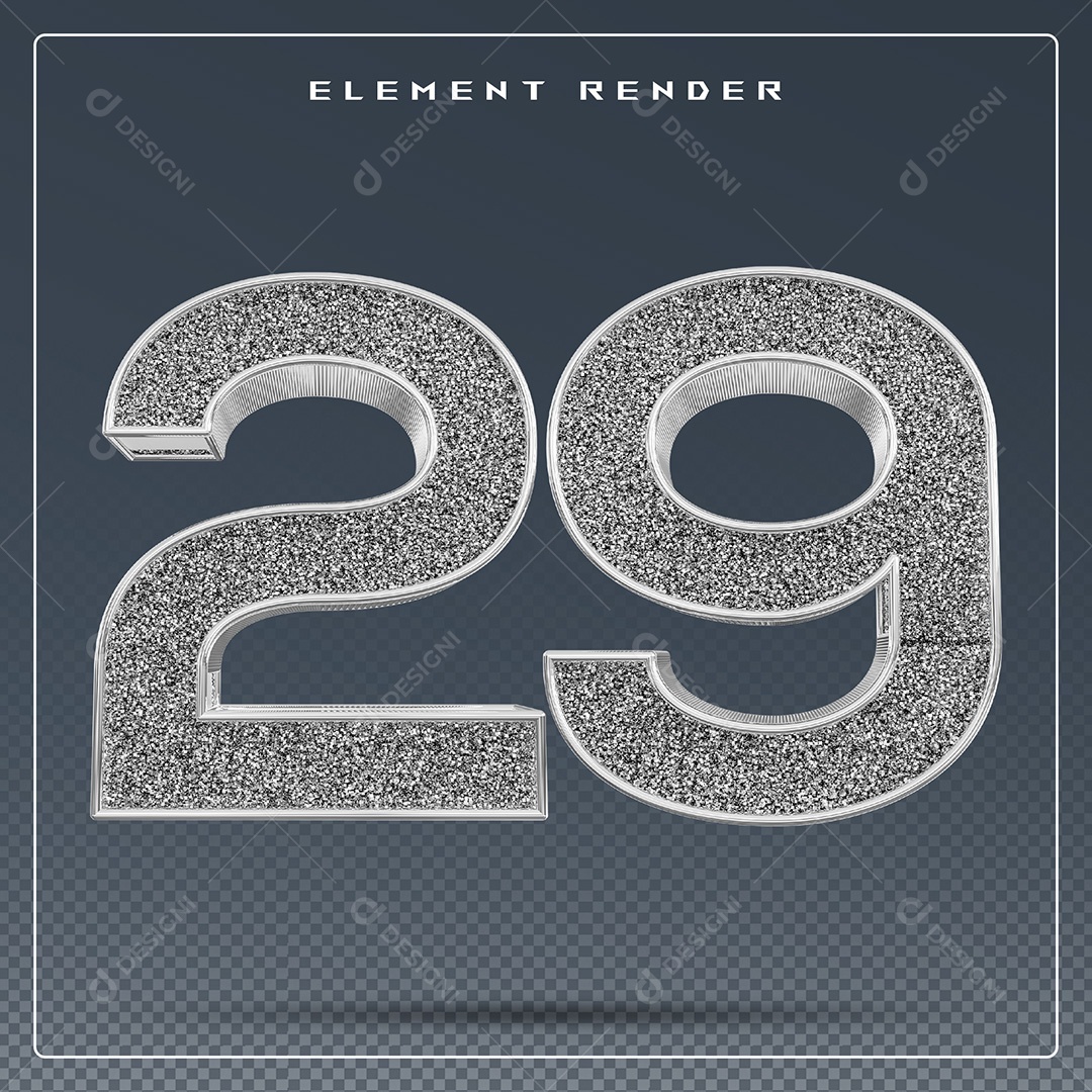 Elemento 3D Número 29 Cinza para Composição PSD