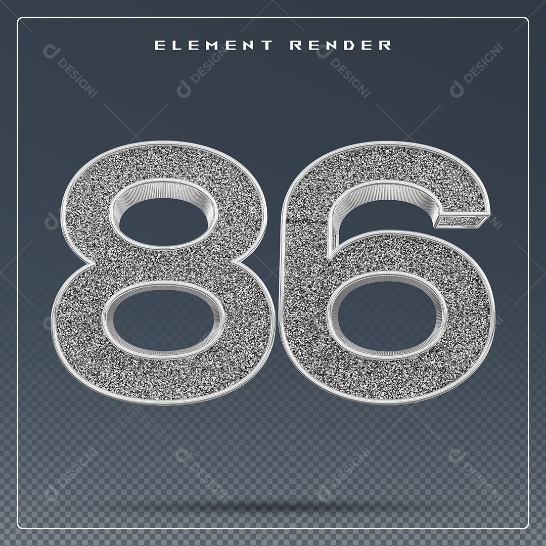 Elemento 3D Número 86 Cinza para Composição PSD