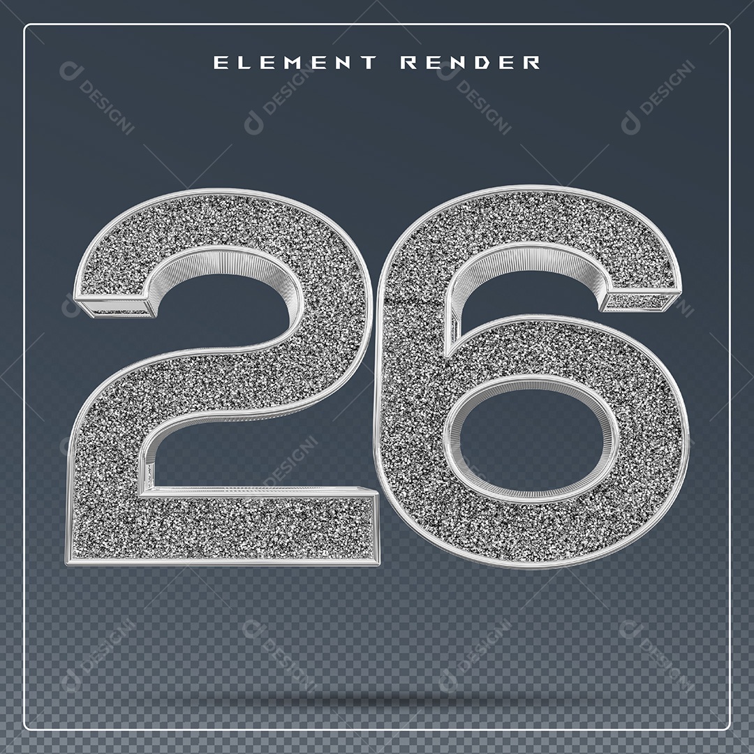 Elemento 3D Número 26 Cinza para Composição PSD