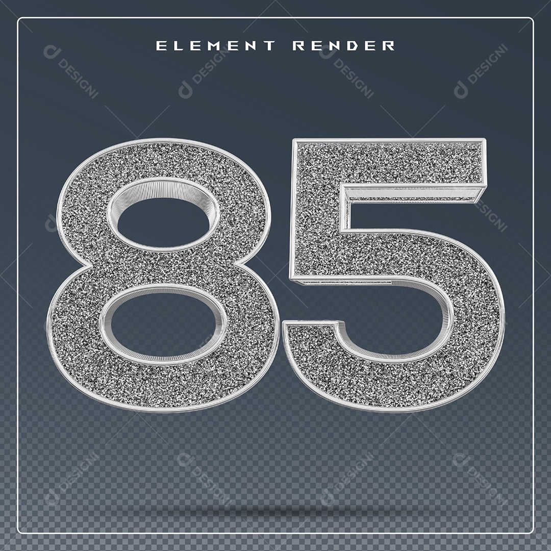 Elemento 3D Número 85 Cinza para Composição PSD