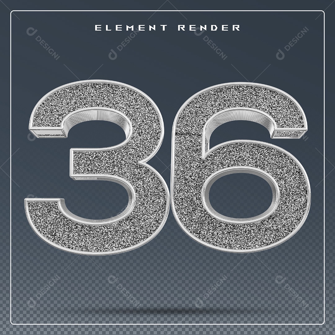Elemento 3D Número 36 Cinza para Composição PSD