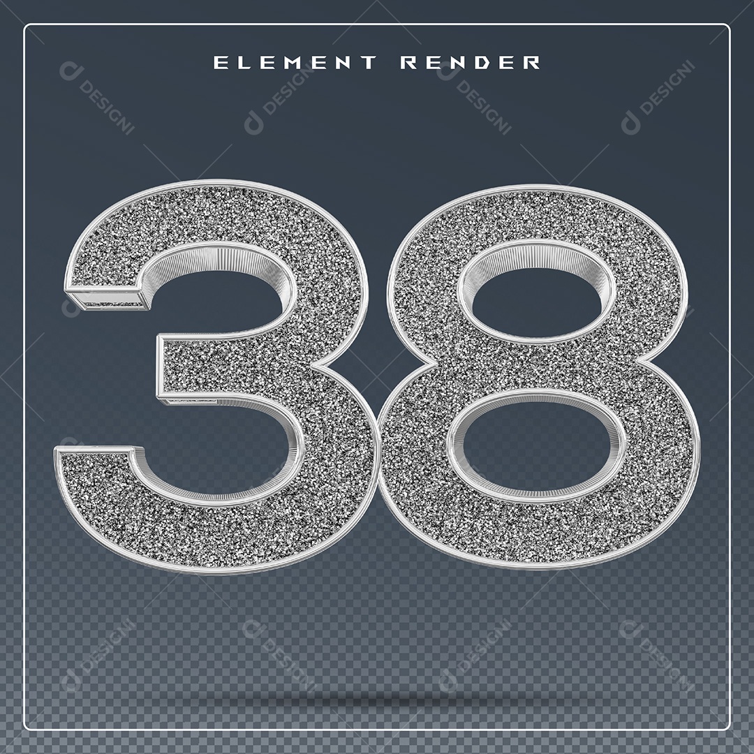 Elemento 3D Número 38 Cinza para Composição PSD