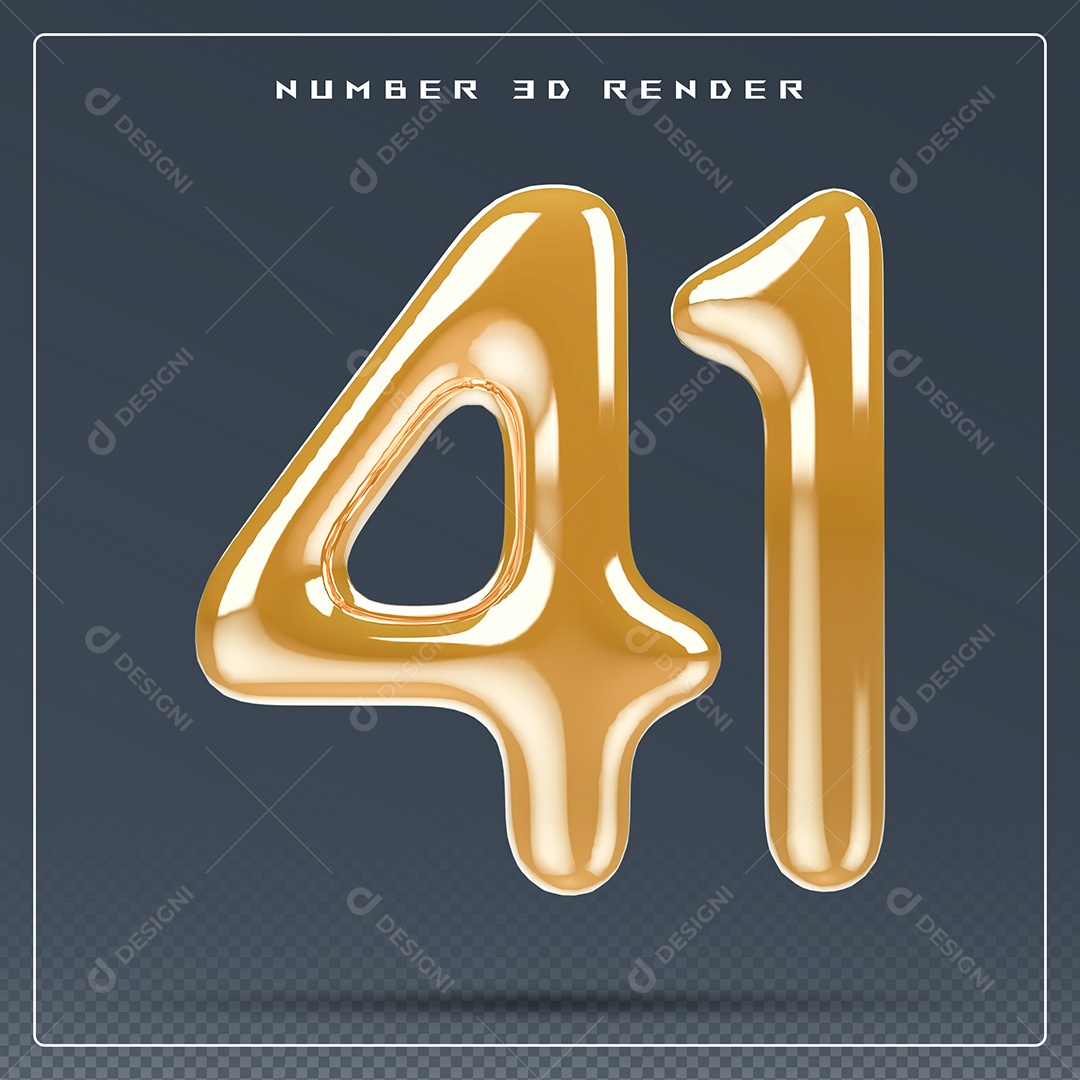 Elemento 3D Número 41 Dourado para Composição PSD