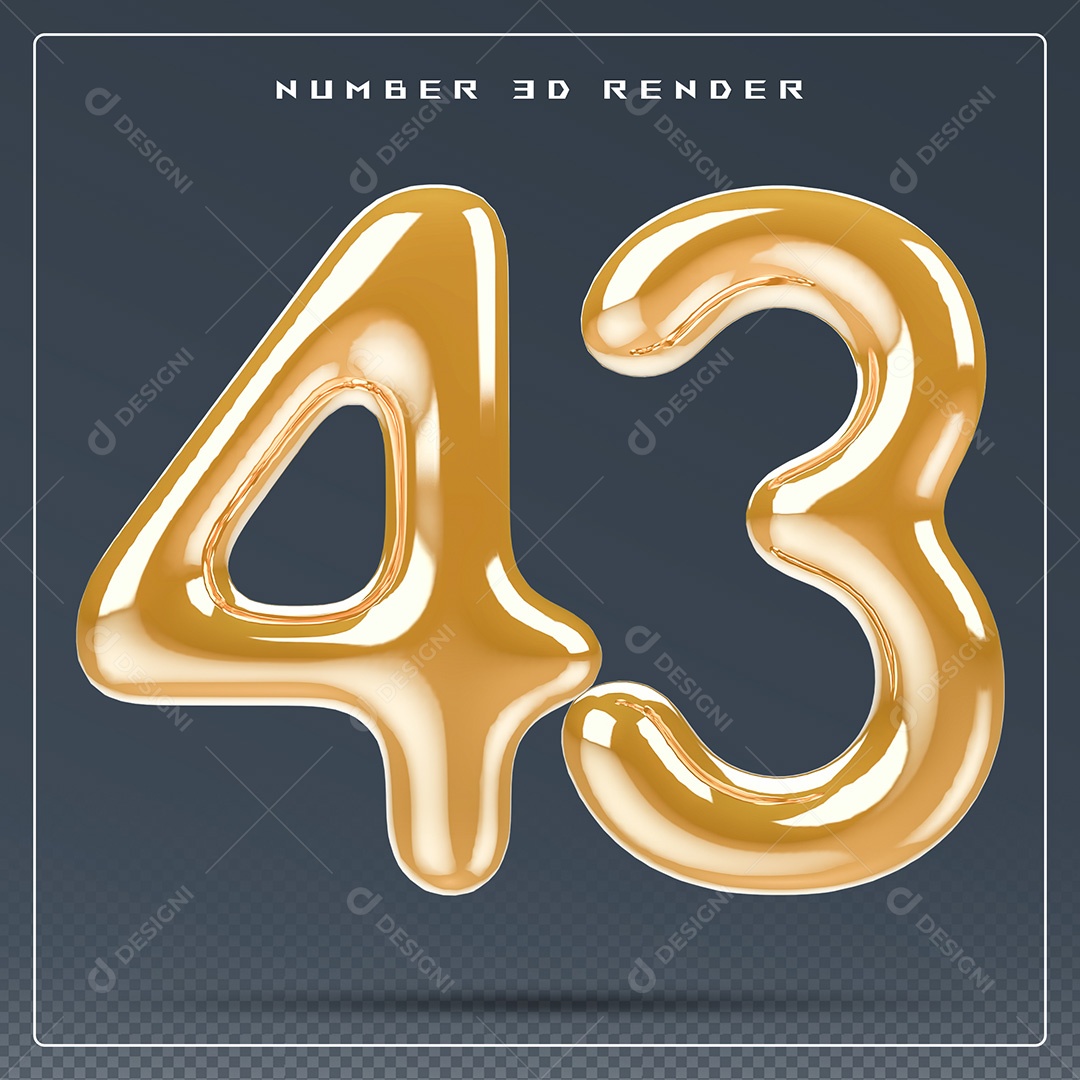 Elemento 3D Número 43 Dourado para Composição PSD