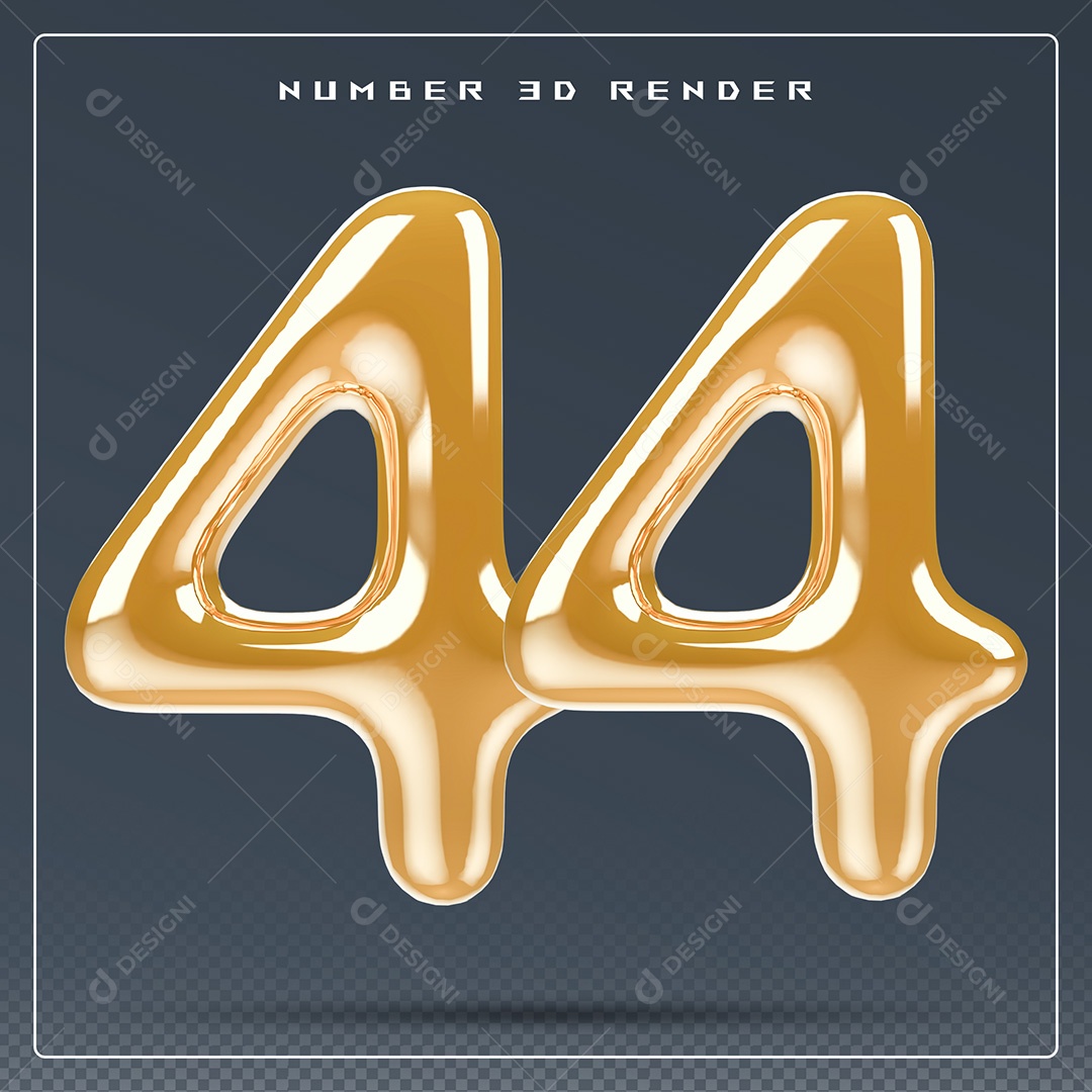 Elemento 3D Número 44 Dourado para Composição PSD