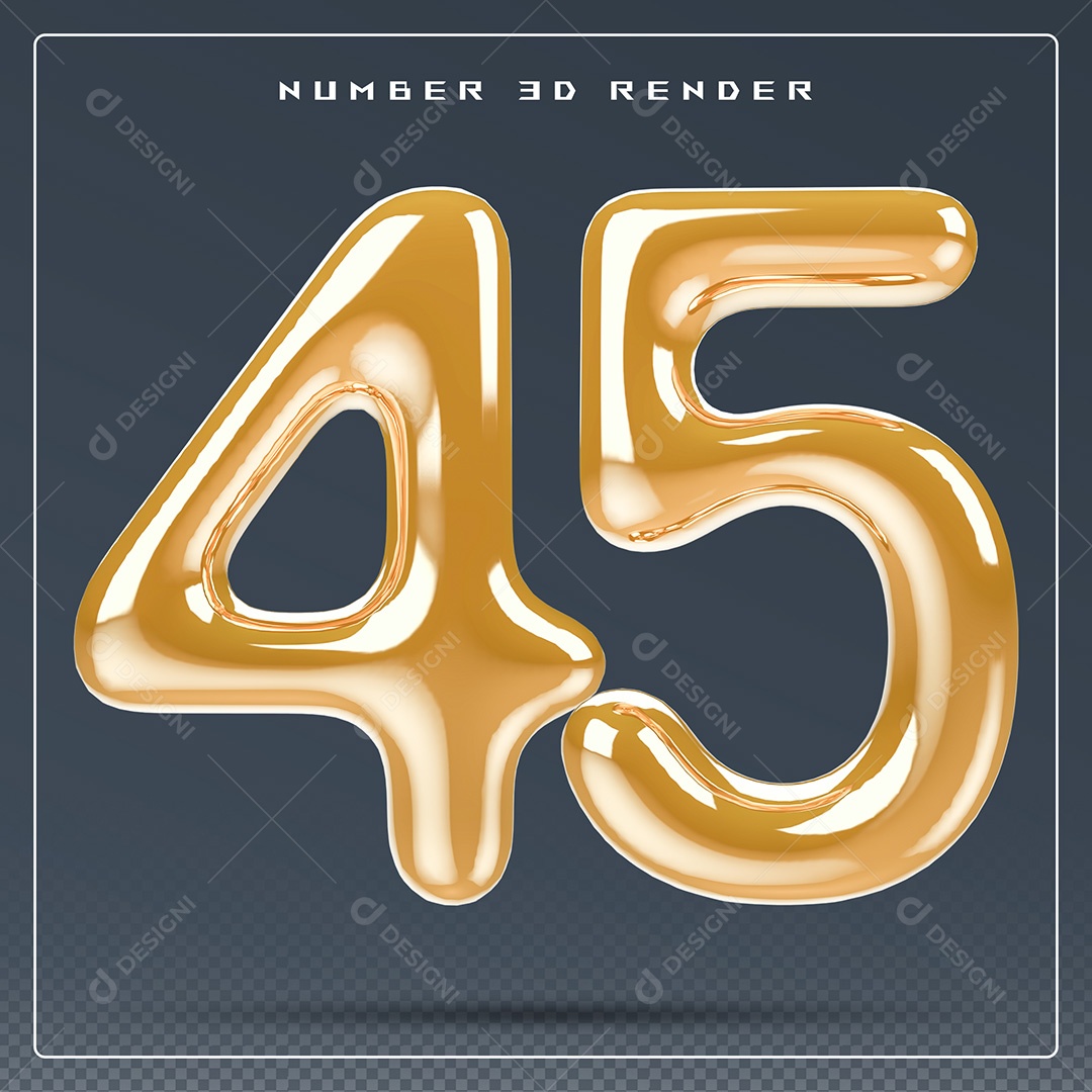 Elemento 3D Número 45 Dourado para Composição PSD