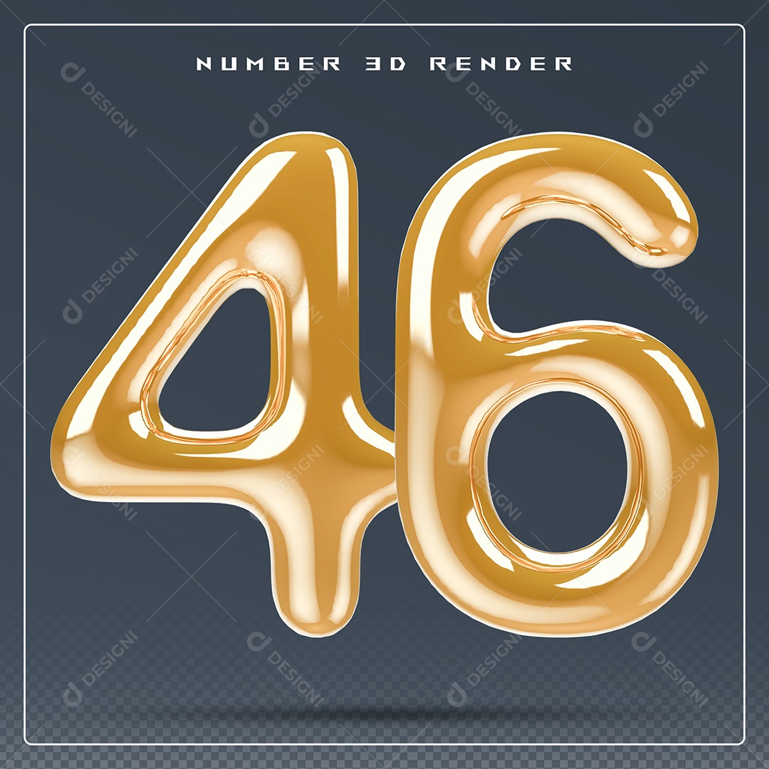 Elemento 3D Número 46 Dourado para Composição PSD