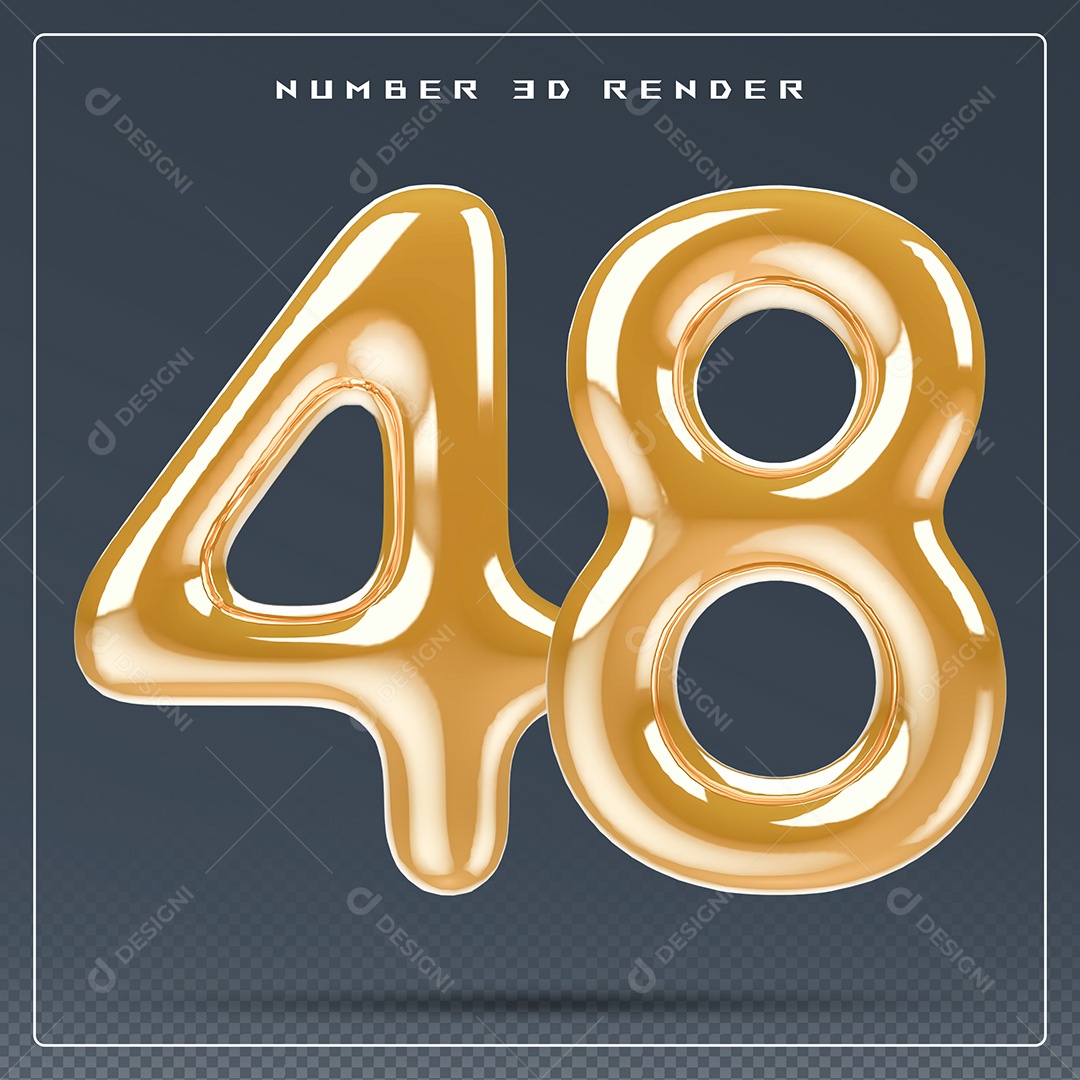 Elemento 3D Número 48 Dourado para Composição PSD
