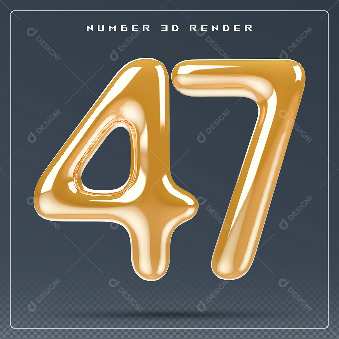 Elemento 3D Número 47 Dourado para Composição PSD
