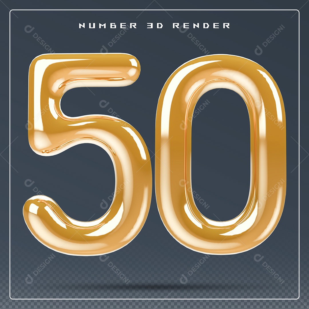 Elemento 3D Número 50 Dourado para Composição PSD