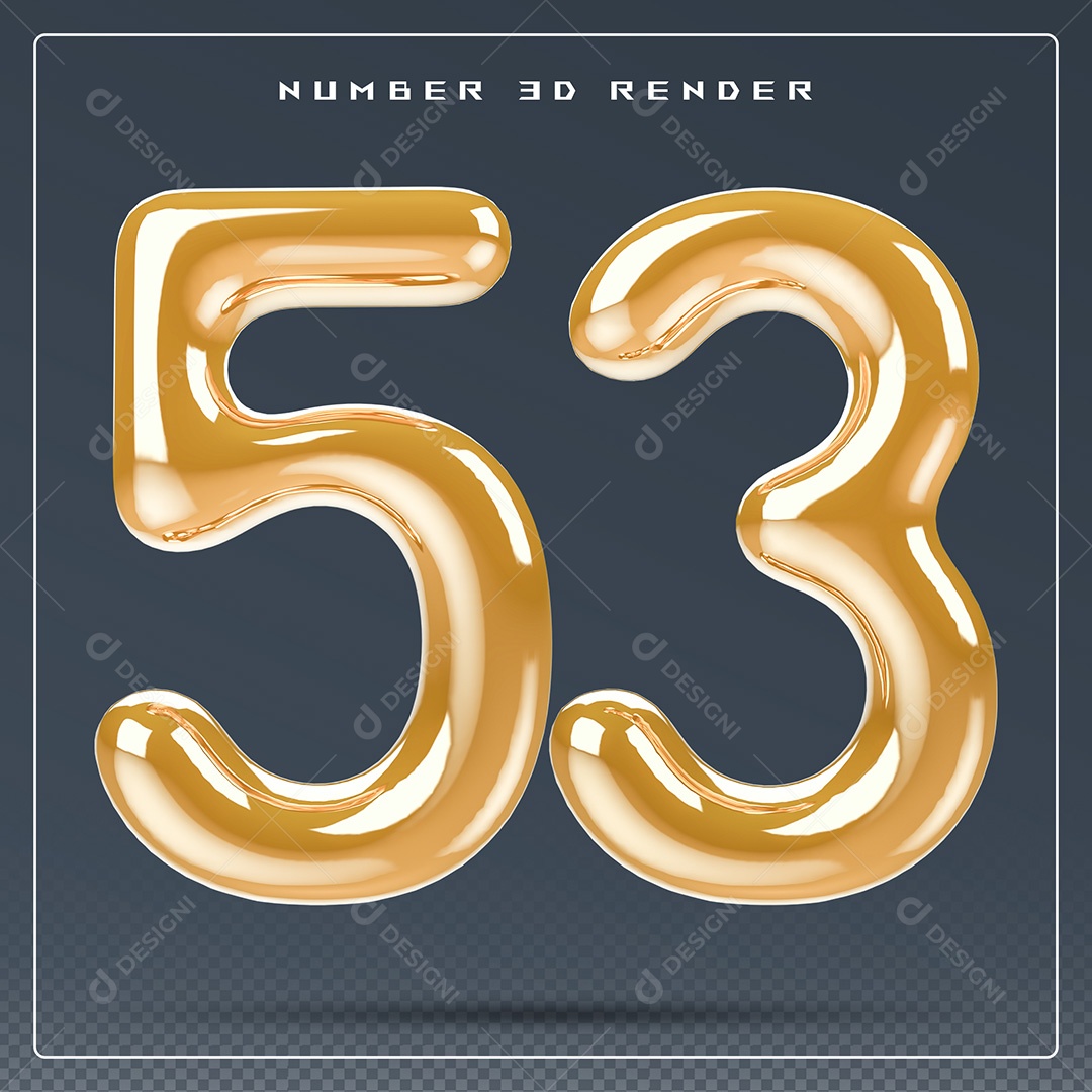 Elemento 3D Número 53 Dourado para Composição PSD