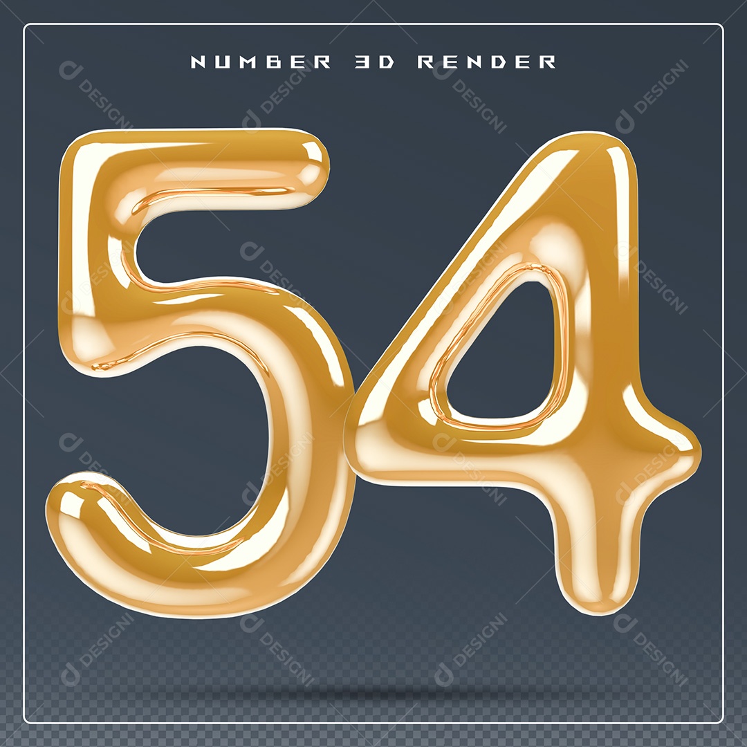 Elemento 3D Número 54 Dourado para Composição PSD