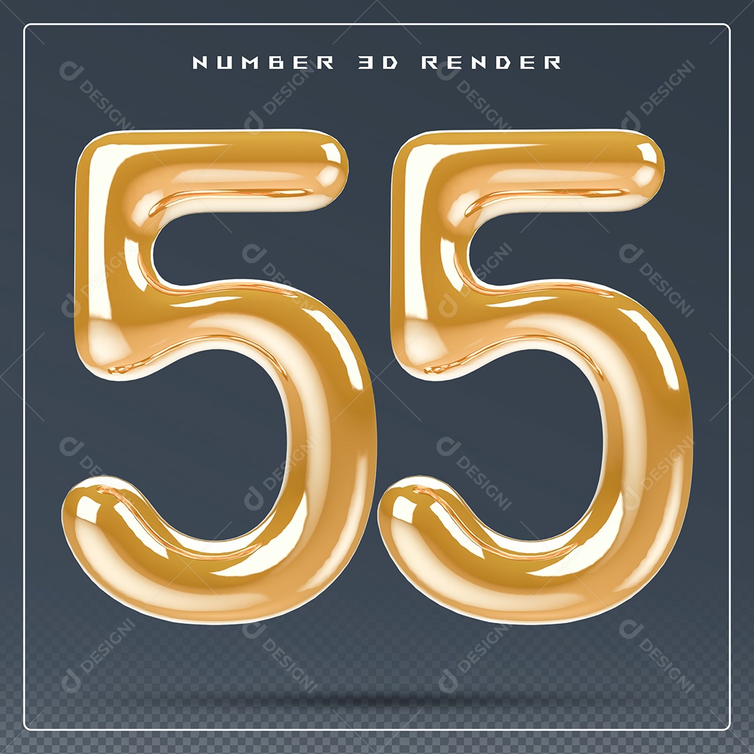 Elemento 3D Número 55 Dourado para Composição PSD