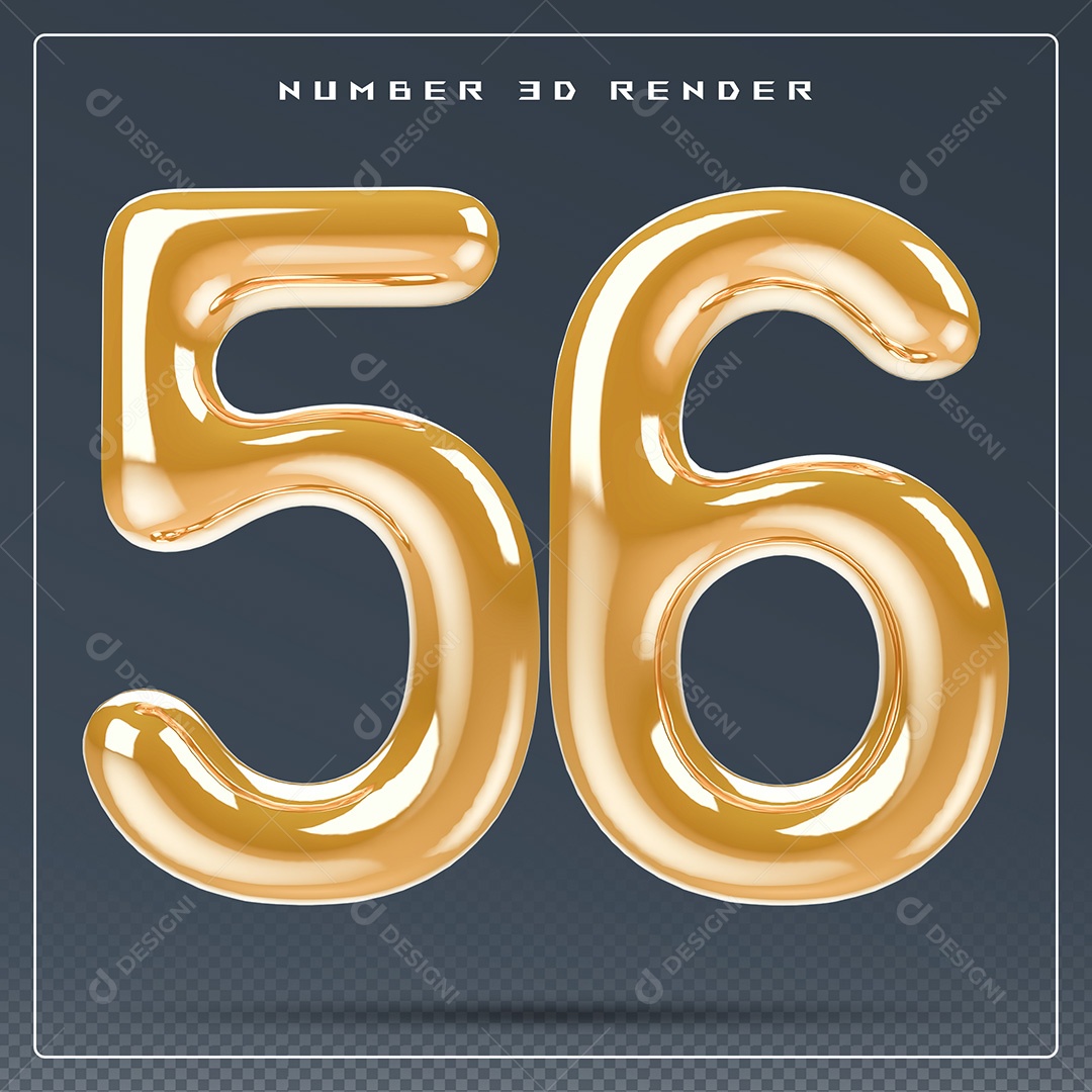 Elemento 3D Número 56 Dourado para Composição PSD