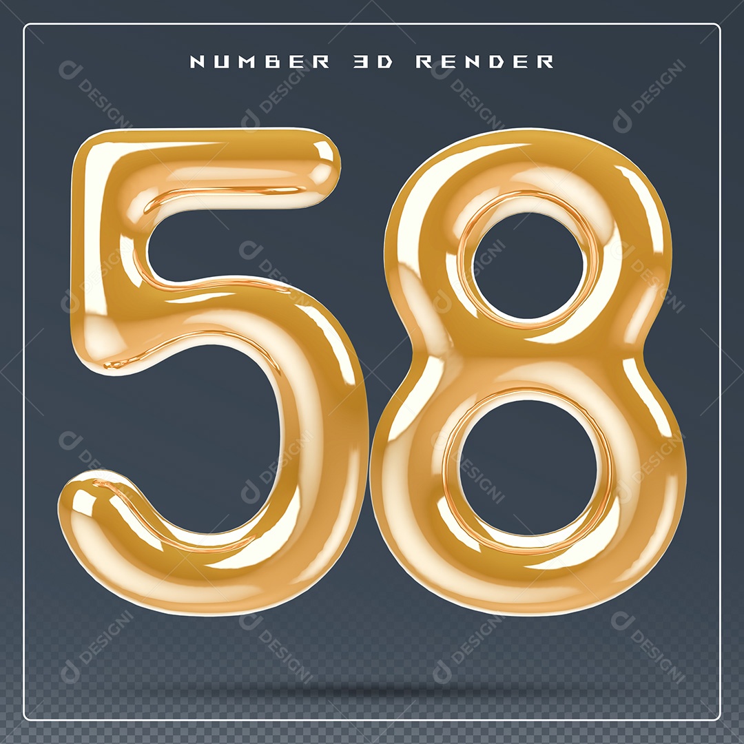 Elemento 3D Número 58 Dourado para Composição PSD