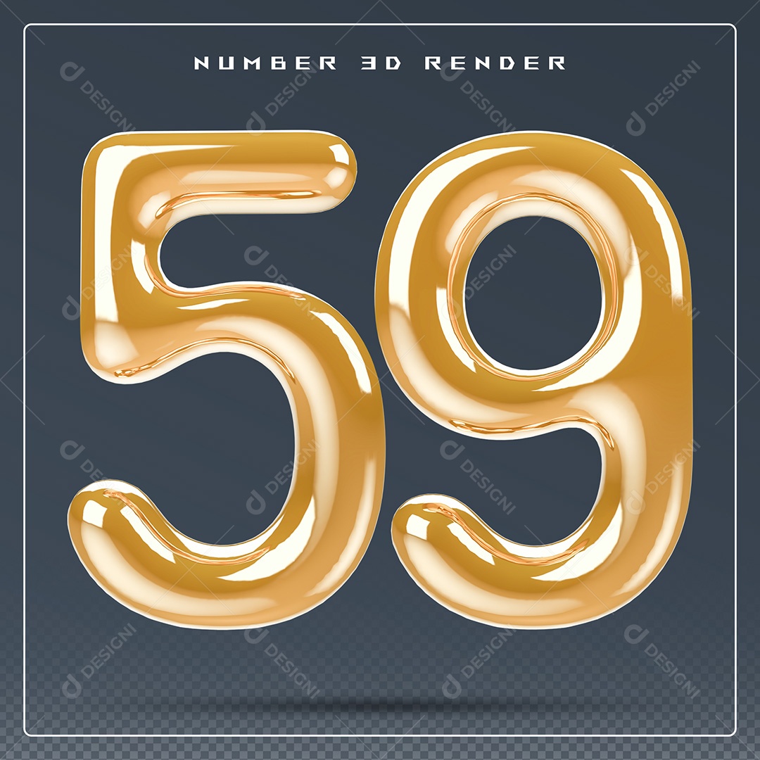 Elemento 3D Número 59 Dourado para Composição PSD