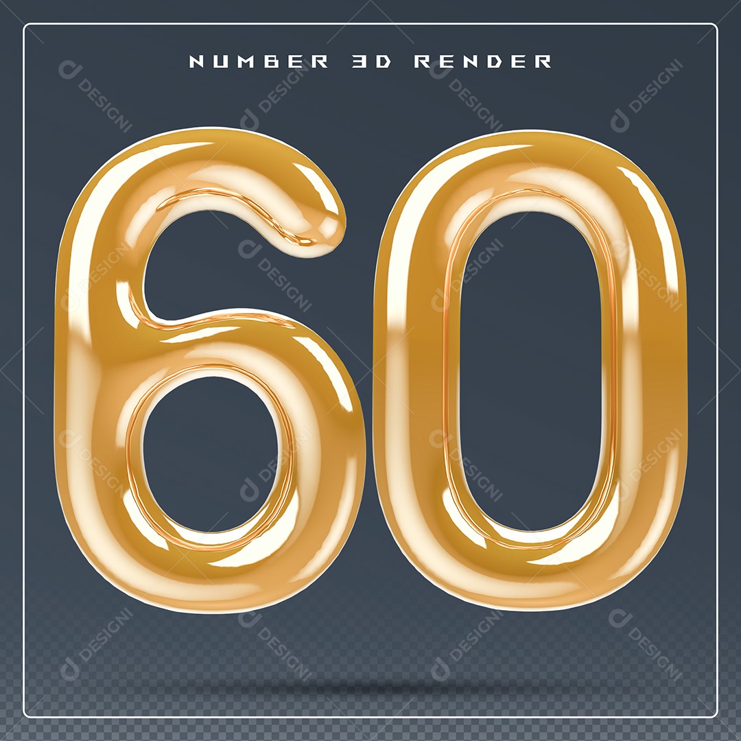 Elemento 3D Número 60 Dourado para Composição PSD