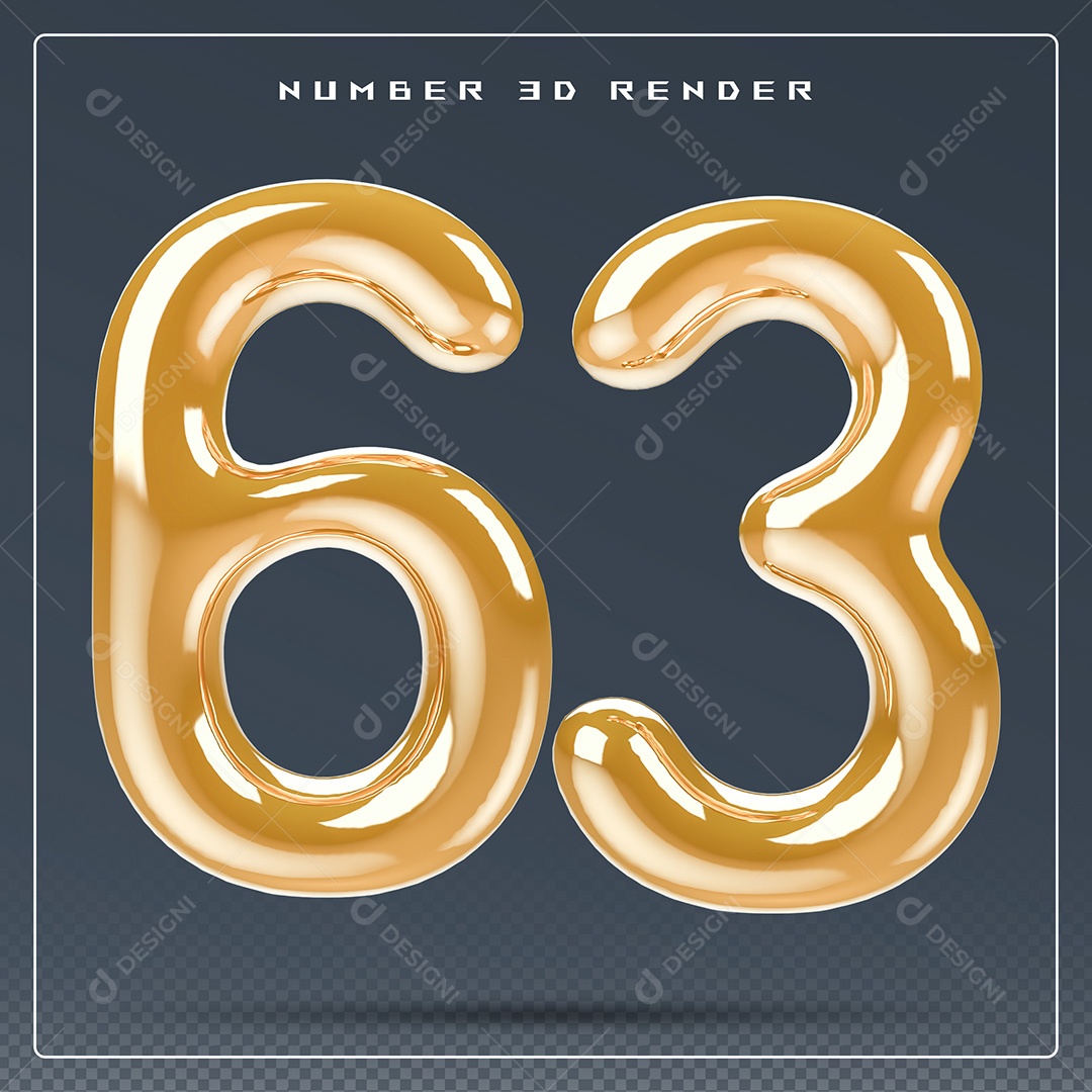Elemento 3D Número 63 Dourado para Composição PSD
