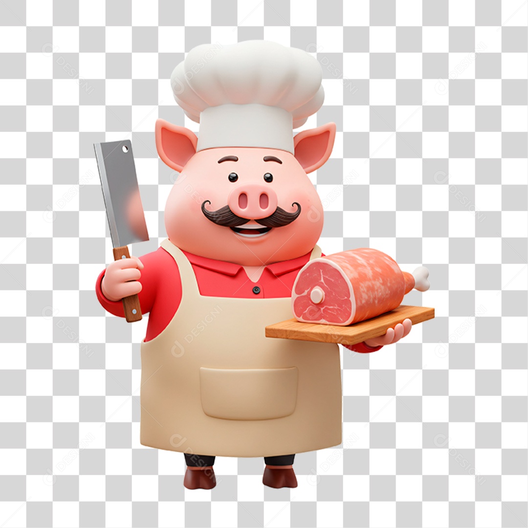 Mascote Porco Açougueiro PNG Transparente