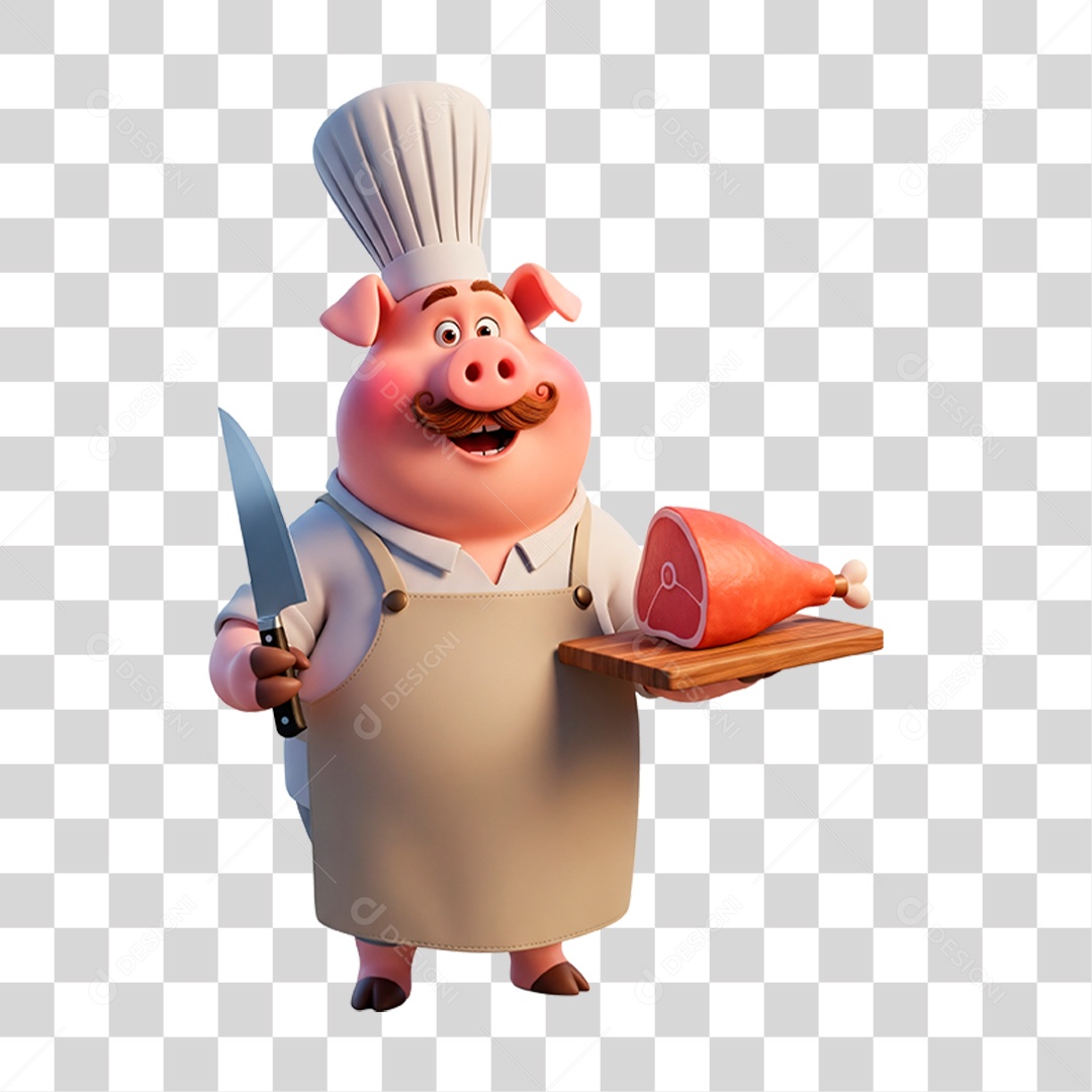 Mascote Porco Açougueiro PNG Transparente